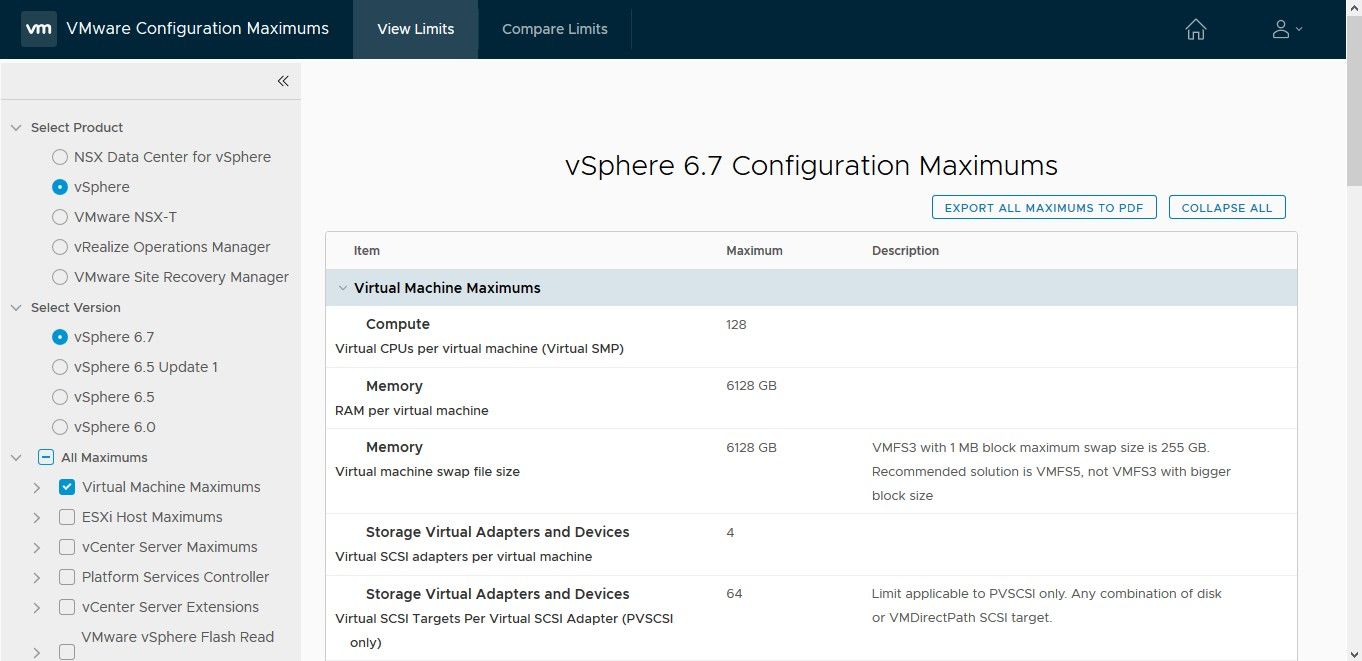 vcenter 6.5 maximums